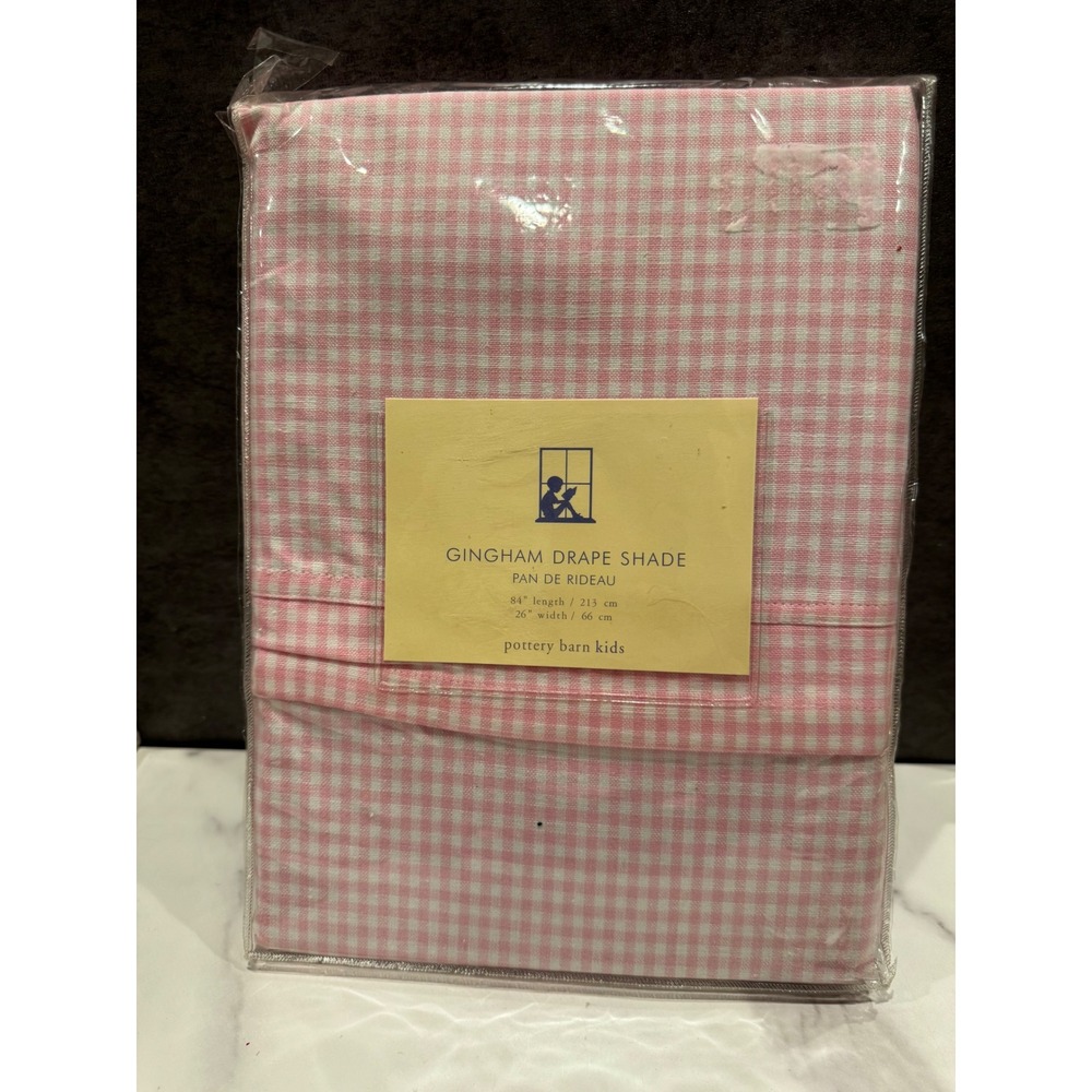 Pottery Barn Kids Gingham Drape Shade Pink White Check 84x26 Cotton Pole Pocket